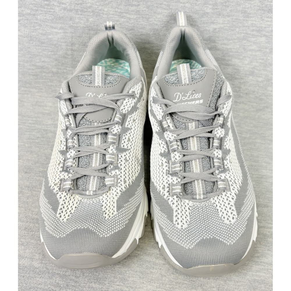 Skechers D'Lites Sneakers Womens 11 Gray White Knit Rhinestone 11955 GYW - Picture 6 of 14